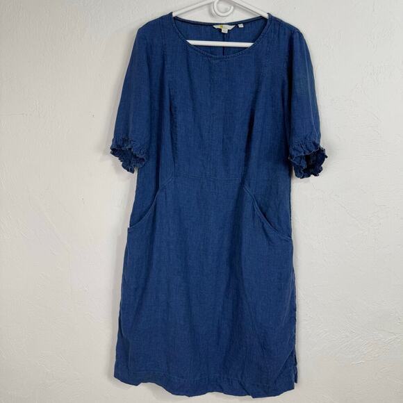 Boden Addylin Shift Dress 16 Long Blue‎ 100% Linen Chambray Gauze *Read - Picture 1 of 13